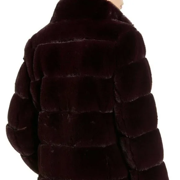Via Spiga Reversible Grooved Faux-Fur Jacket in "Eggplant" Size S NWOT - Picture 6 of 13